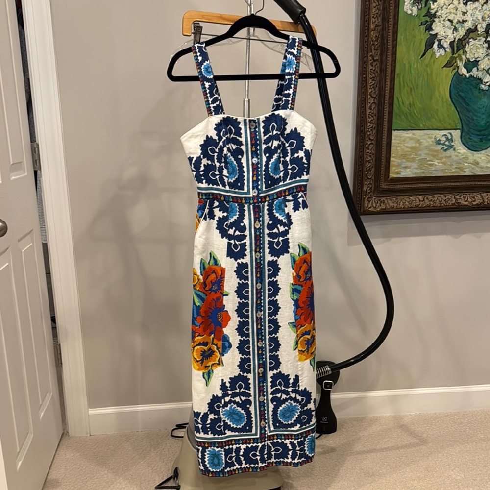 Farm Rio Flower Tapestry linen dress
